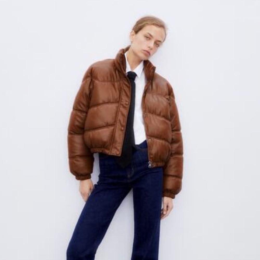 ZARA - Faux Leather Puffer Jacket